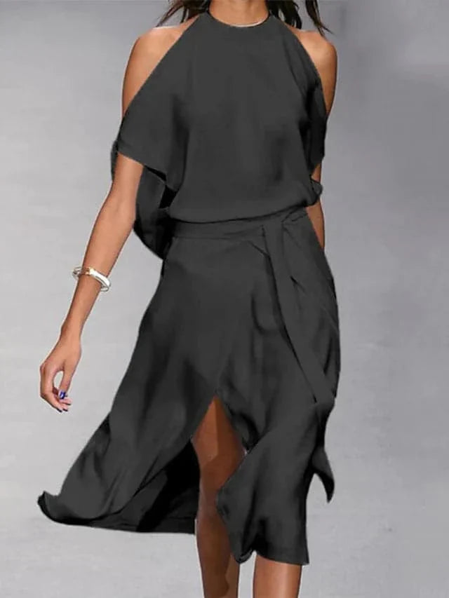 Women's Midi Frock | Halter Neck Cold Shoulder Wrap