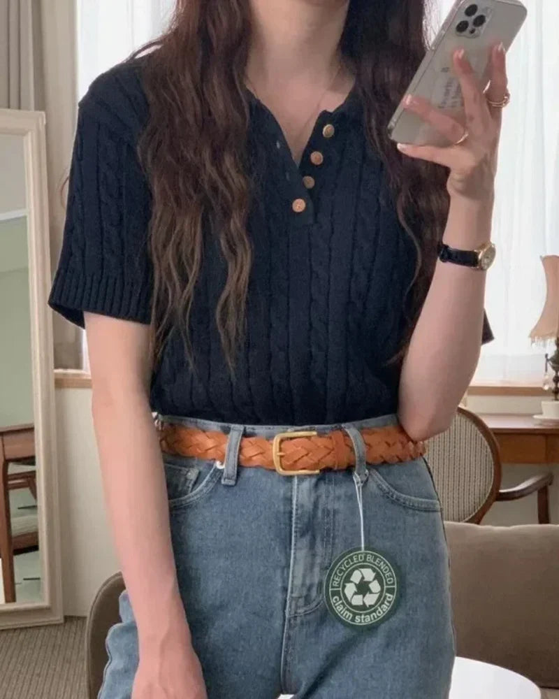 Women's Polo Shirt | Cable Knit Short Sleeve