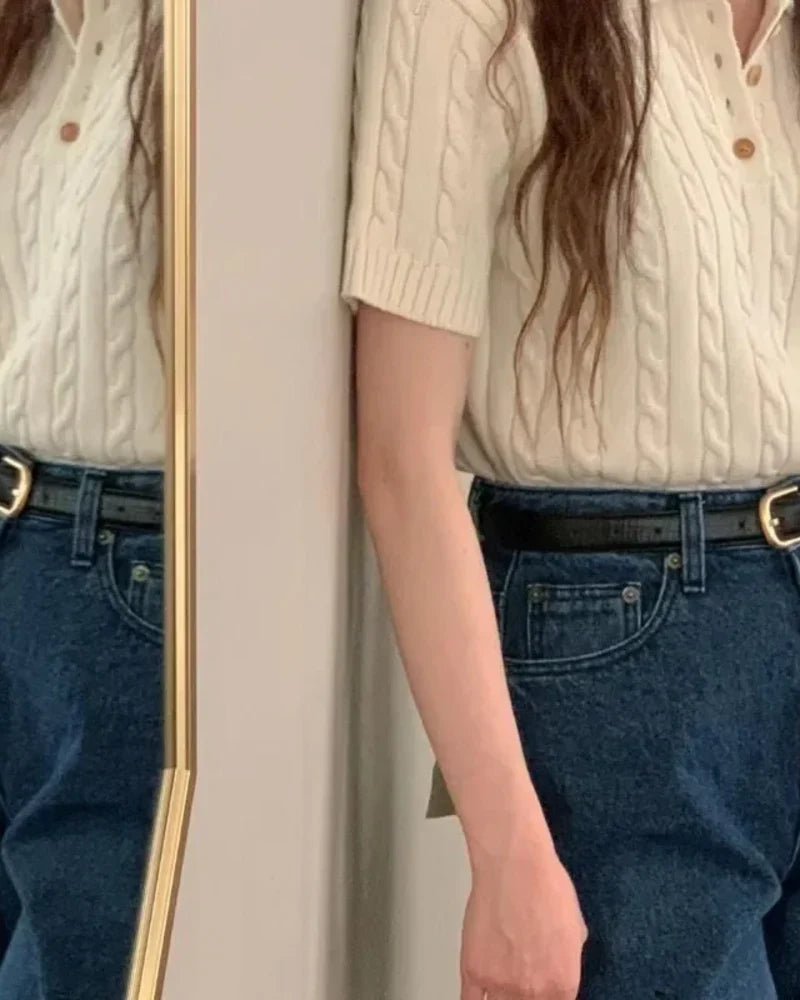 Women's Polo Shirt | Cable Knit Short Sleeve