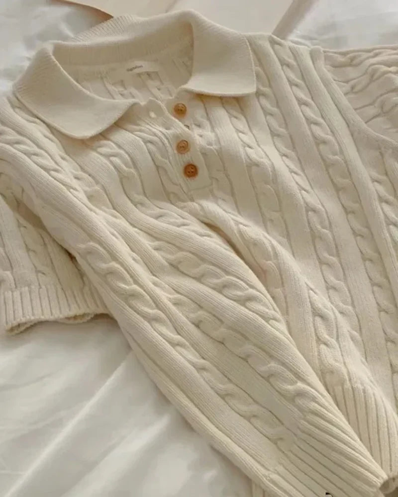 Women's Polo Shirt | Cable Knit Short Sleeve