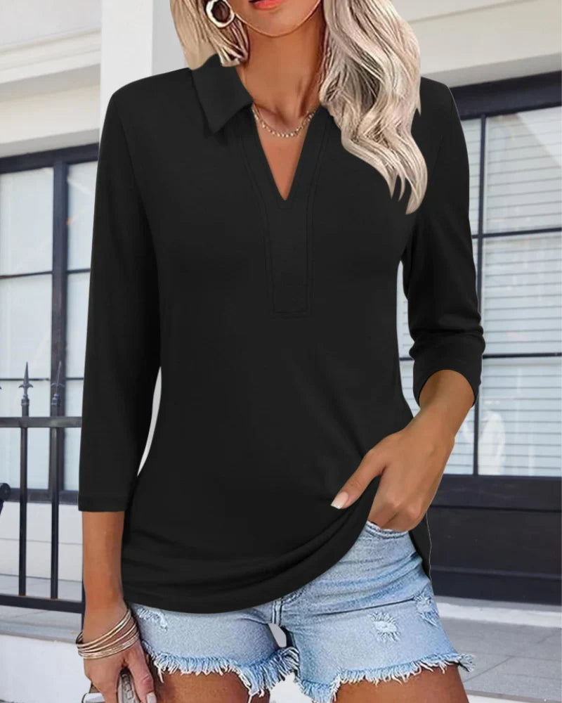 Women's Polo Shirt | Geometric Print V-Neck Short Sleeve