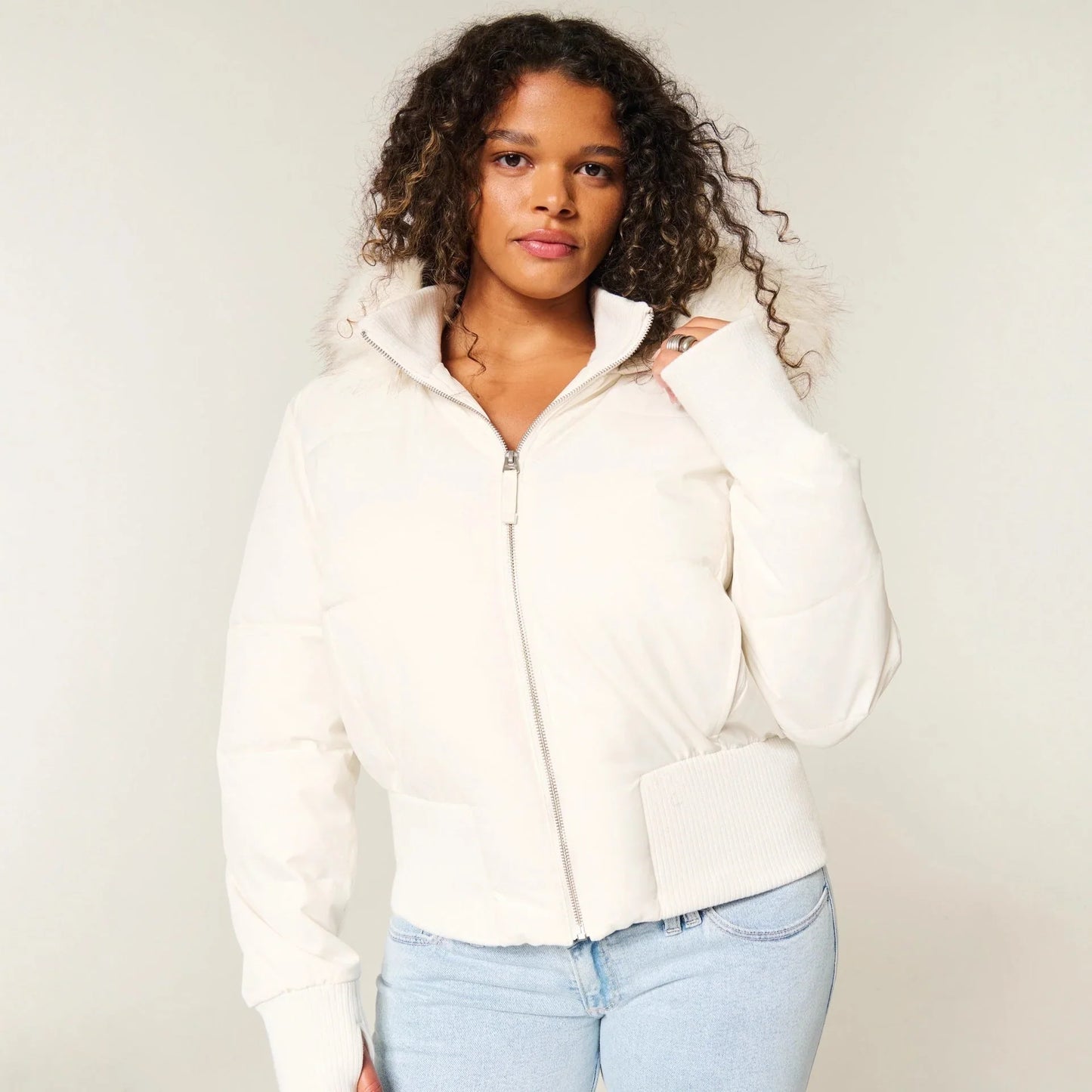 Women's Puffer Coat | Quilted Hooded Faux Fur Trim