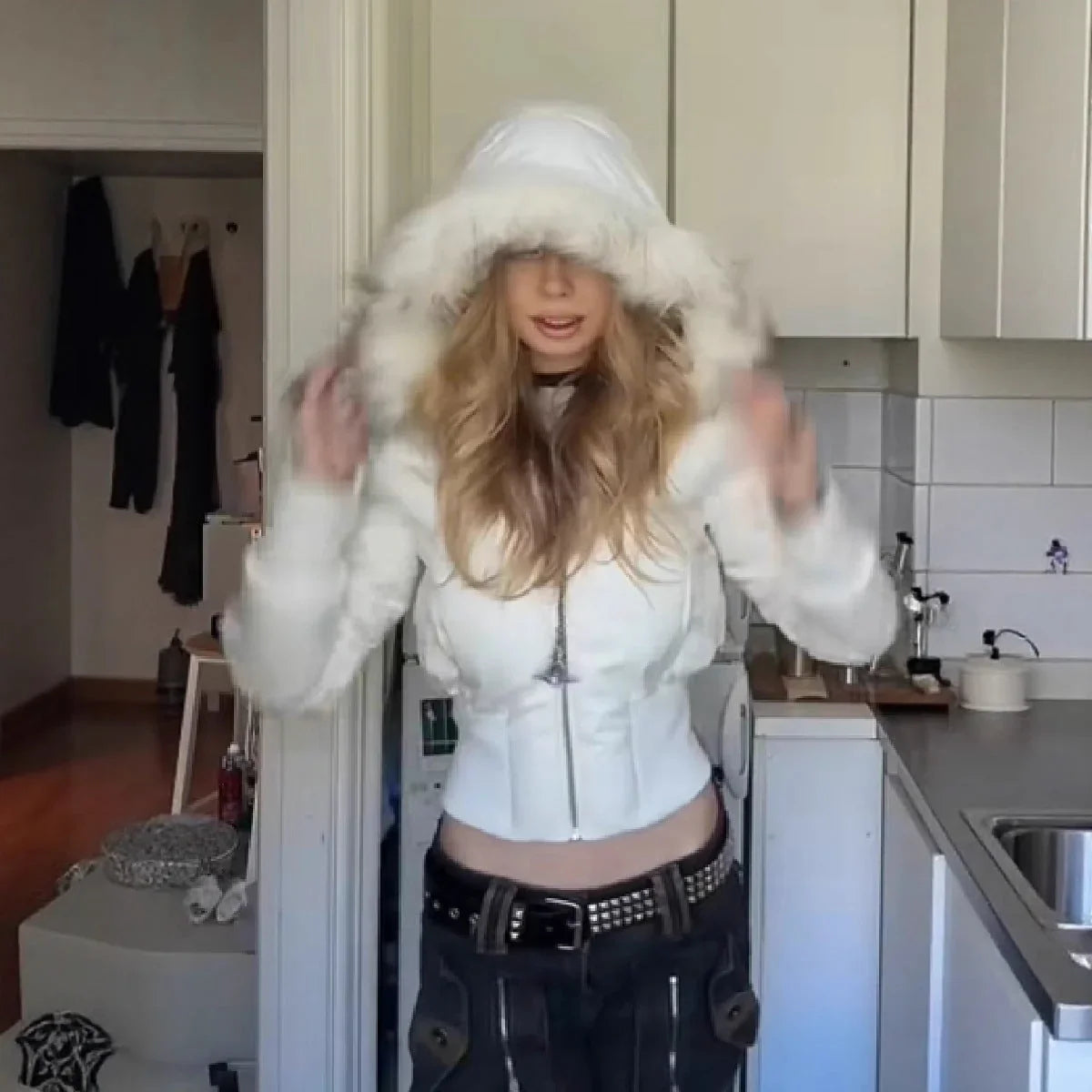 Women's Puffer Coat | Quilted Hooded Faux Fur Trim
