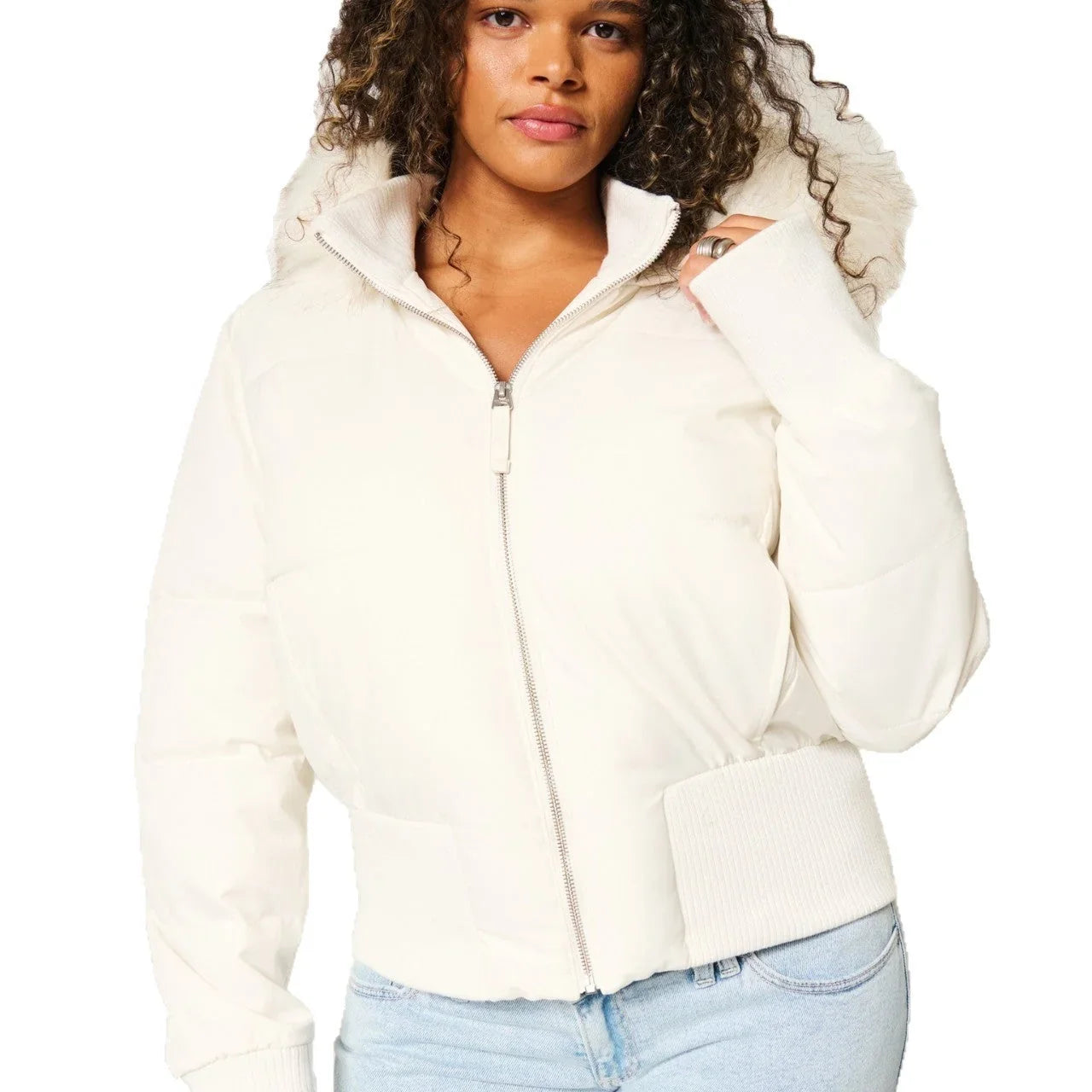 Women's Puffer Coat | Quilted Hooded Faux Fur Trim