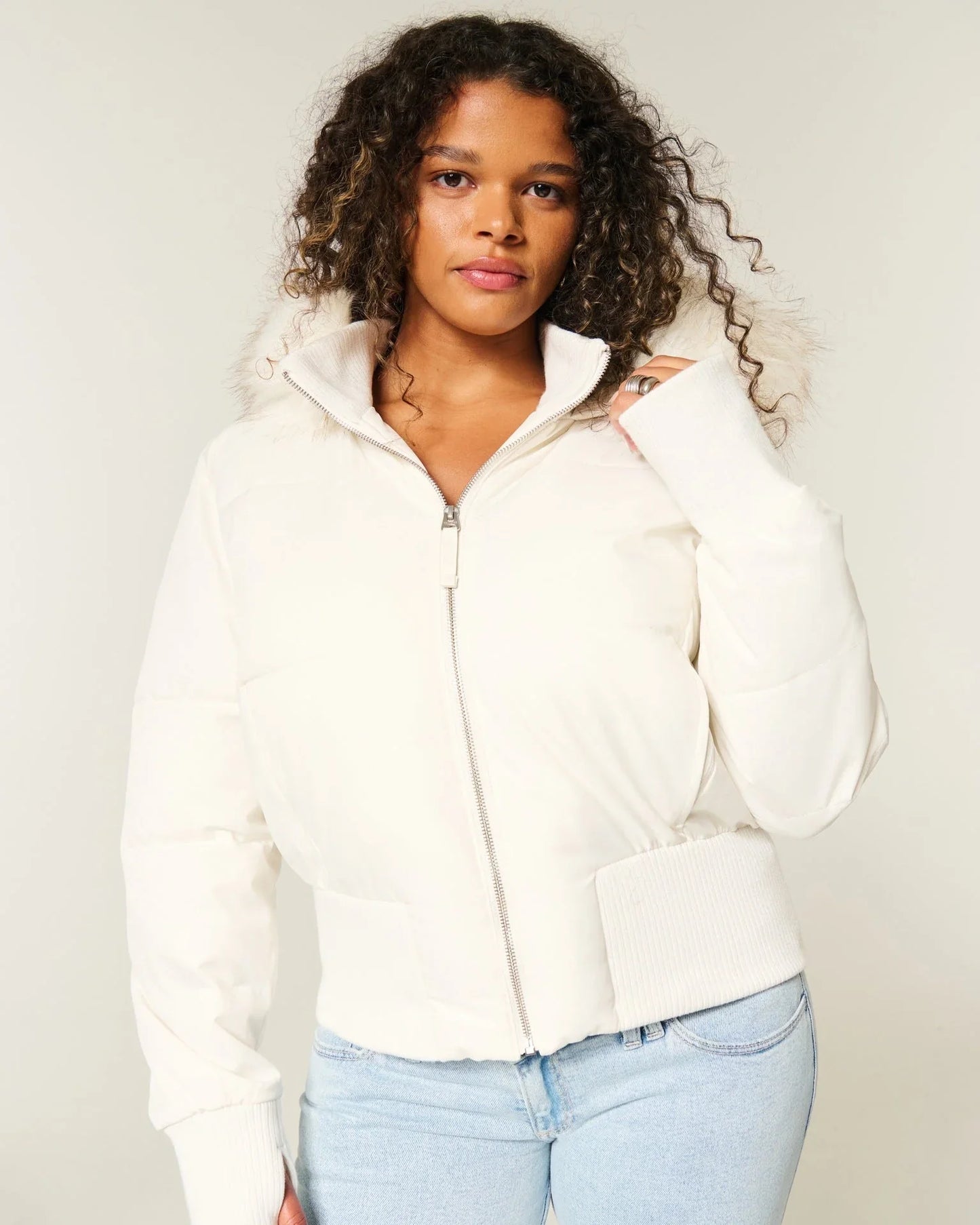 Women's Puffer Coat | Quilted Hooded Faux Fur Trim