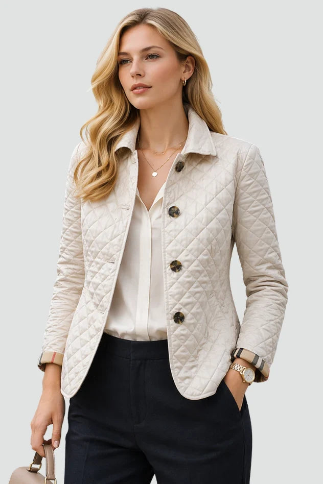 Women's Quilted Jacket | Diamond Quilted Button Front Long Sleeve