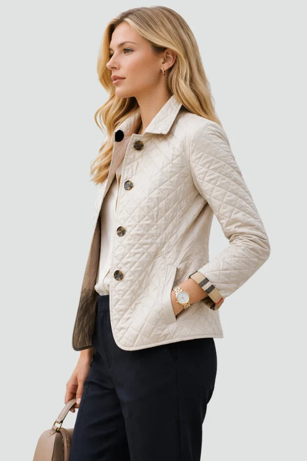 Women's Quilted Jacket | Diamond Quilted Button Front Long Sleeve