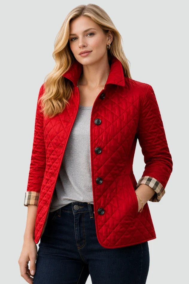 Women's Quilted Jacket | Diamond Quilted Button Front Long Sleeve