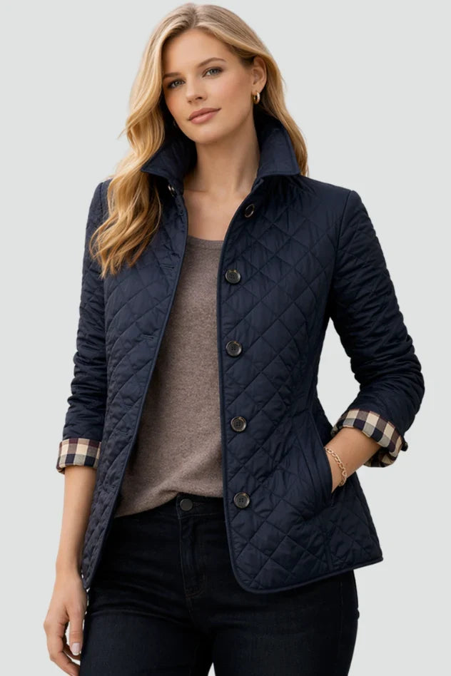 Women's Quilted Jacket | Diamond Quilted Button Front Long Sleeve