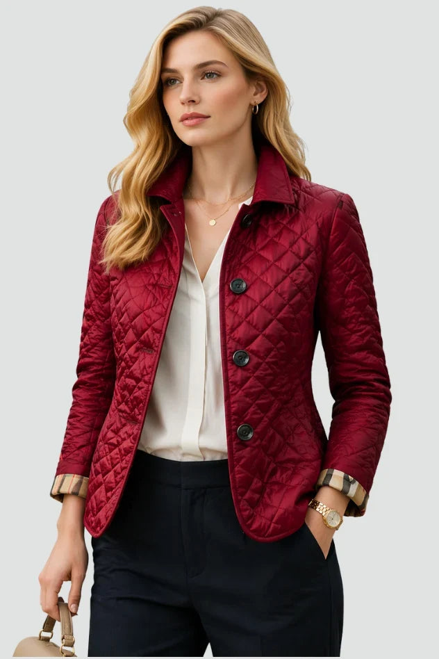 Women's Quilted Jacket | Diamond Quilted Button Front Long Sleeve