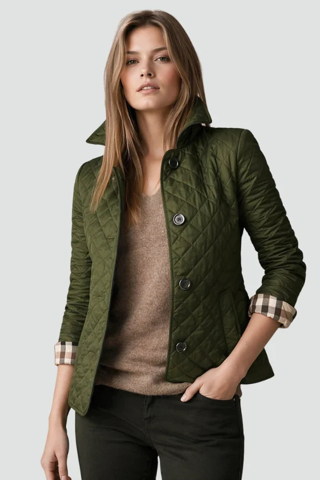 Women's Quilted Jacket | Diamond Quilted Button Front Long Sleeve