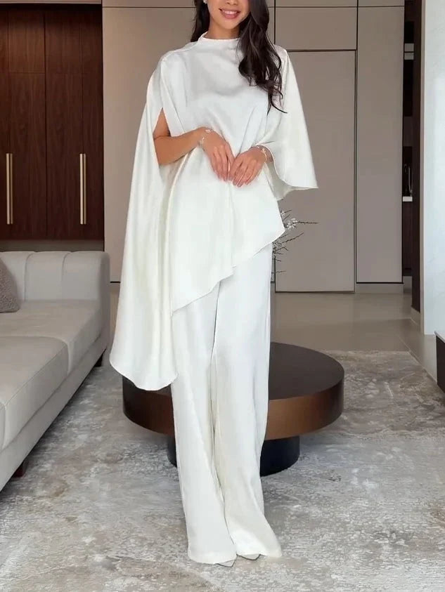 Women's Satin Set | Wide Leg Cape Top