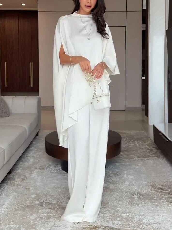 Women's Satin Set | Wide Leg Cape Top