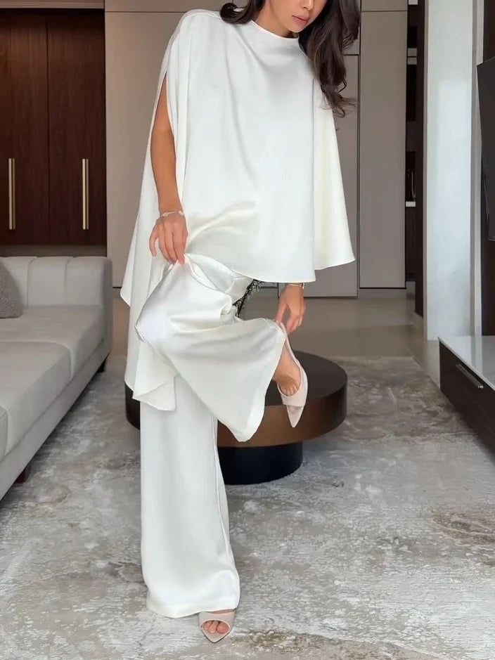 Women's Satin Set | Wide Leg Cape Top