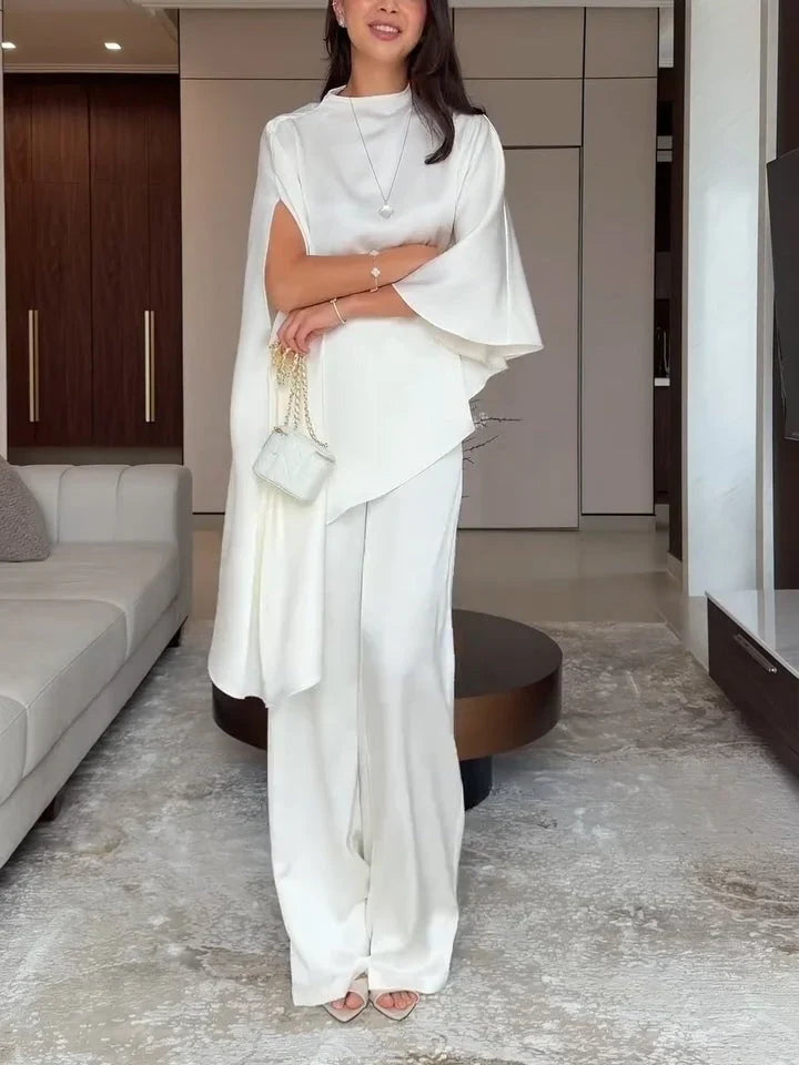 Women's Satin Set | Wide Leg Cape Top