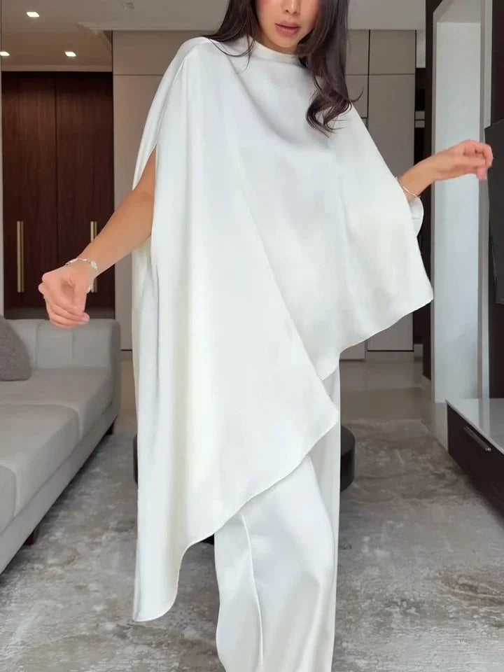 Women's Satin Set | Wide Leg Cape Top