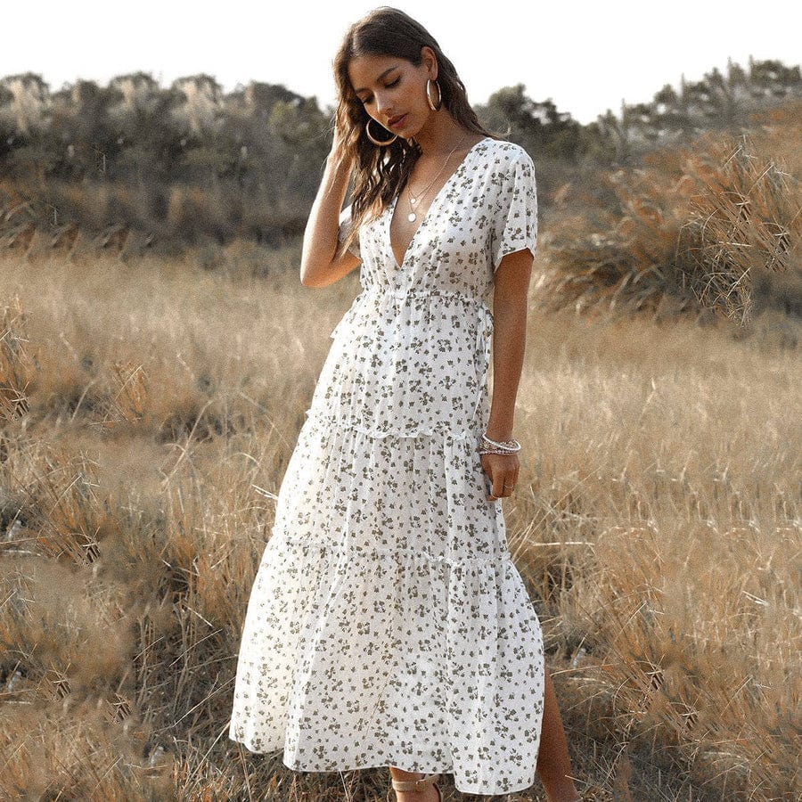 Women's Sundress | Maxi Floral V-Neck Short Sleeve