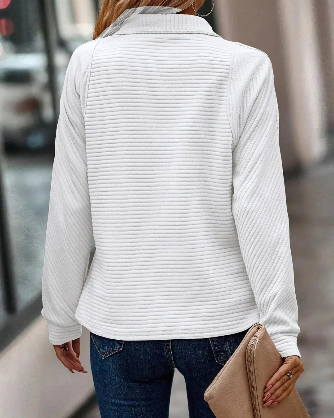 Women's Sweater | Zip Neck Ribbed Knit Long Sleeve
