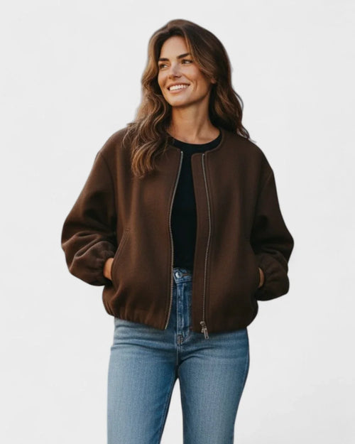 Women's Varsity Jacket | Balloon Sleeve Cropped Zip Front