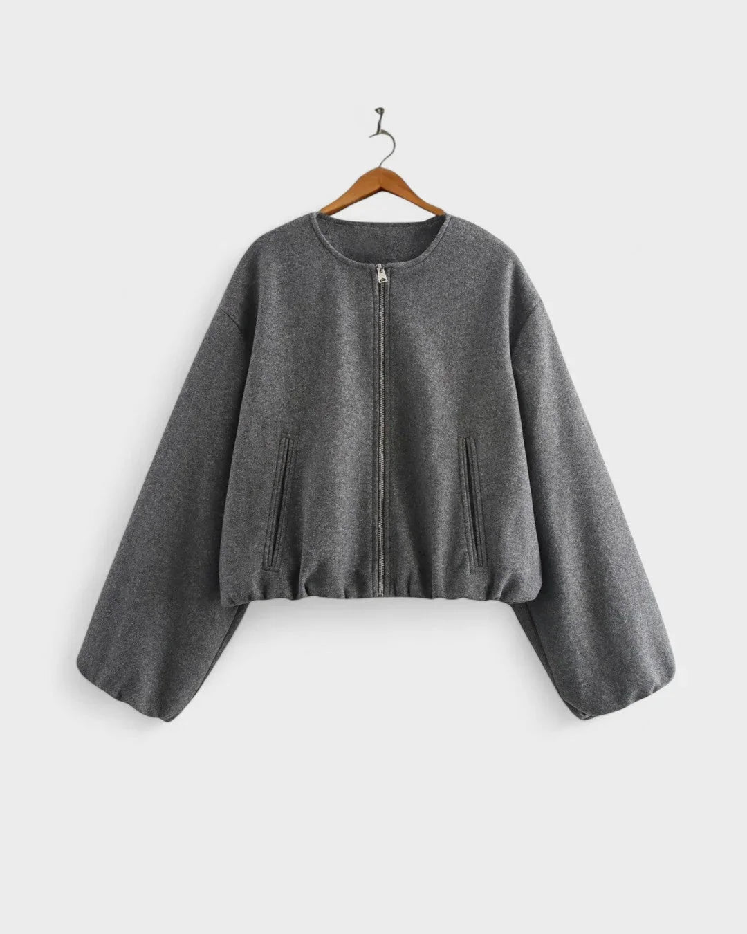 Women's Varsity Jacket | Balloon Sleeve Cropped Zip Front