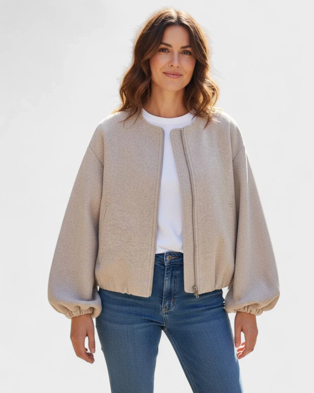 Women's Varsity Jacket | Balloon Sleeve Cropped Zip Front
