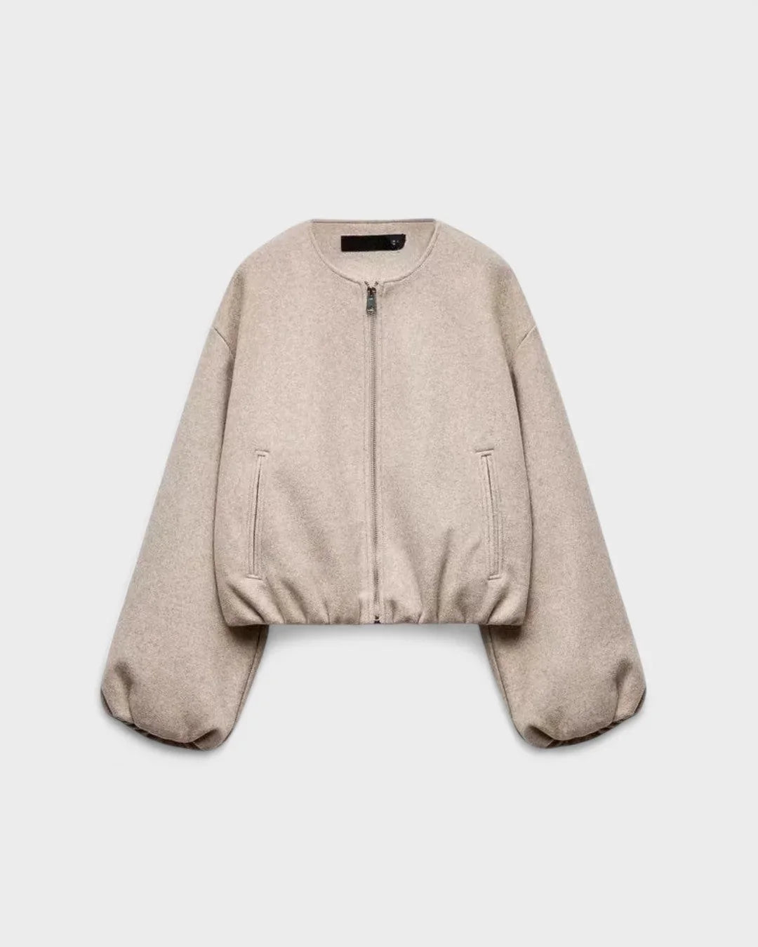 Women's Varsity Jacket | Balloon Sleeve Cropped Zip Front