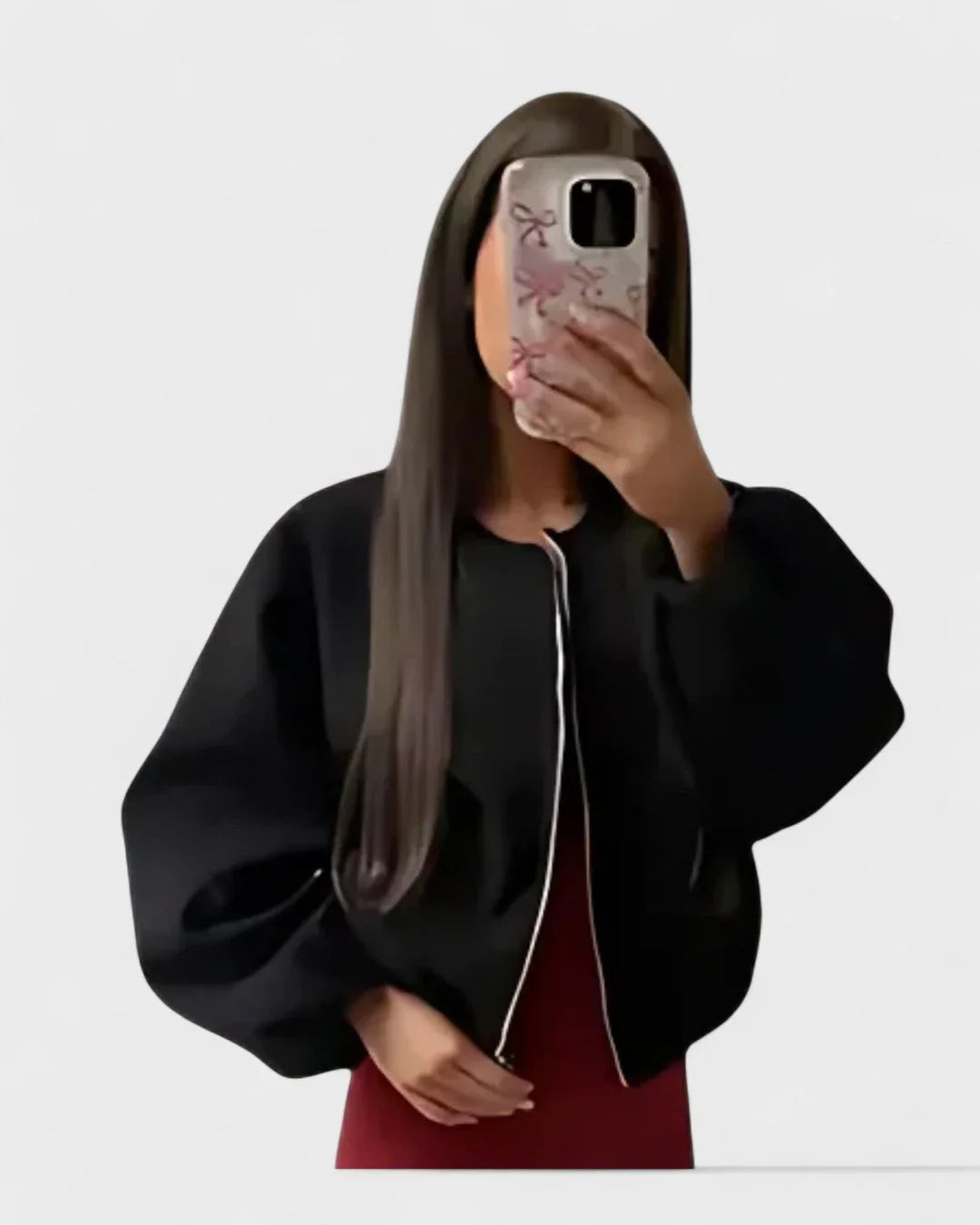 Women's Varsity Jacket | Balloon Sleeve Cropped Zip Front