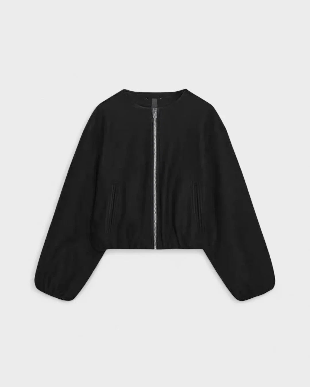 Women's Varsity Jacket | Balloon Sleeve Cropped Zip Front
