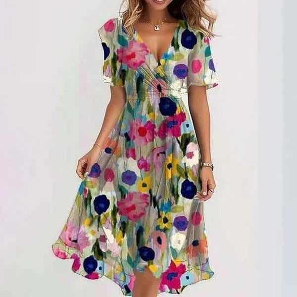Women's Wedding Guest Dress | Midi Floral Wrap Flutter Sleeve