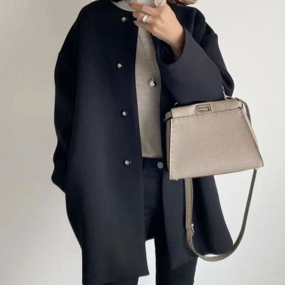 Evelyn | Women's Chic Winter Coat Collarless Snap-Button Longline Jacket