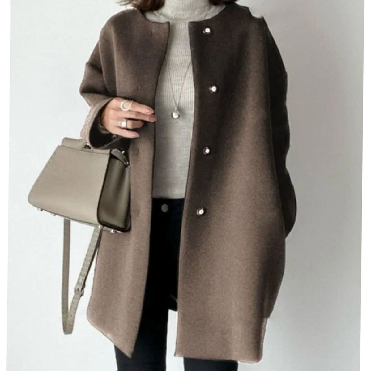 Evelyn | Women's Chic Winter Coat Collarless Snap-Button Longline Jacket