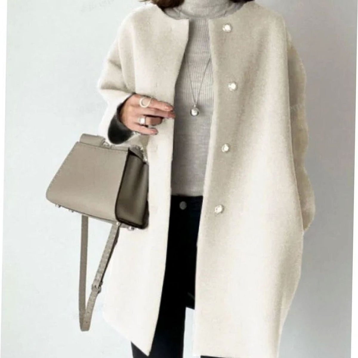 Evelyn | Women's Chic Winter Coat Collarless Snap-Button Longline Jacket