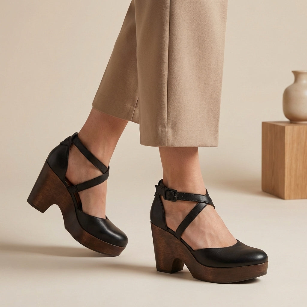 Women's Platform Mary Jane Heels with Ankle Strap