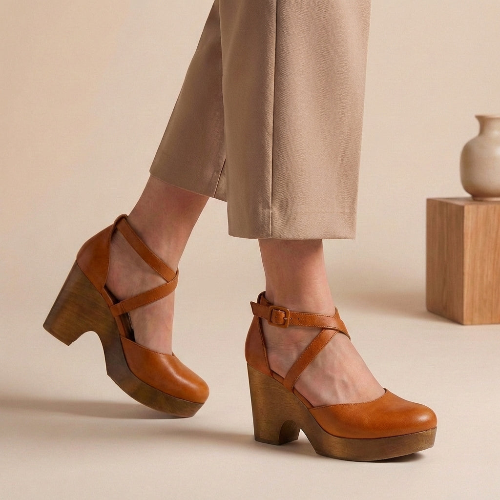 Women's Platform Mary Jane Heels with Ankle Strap