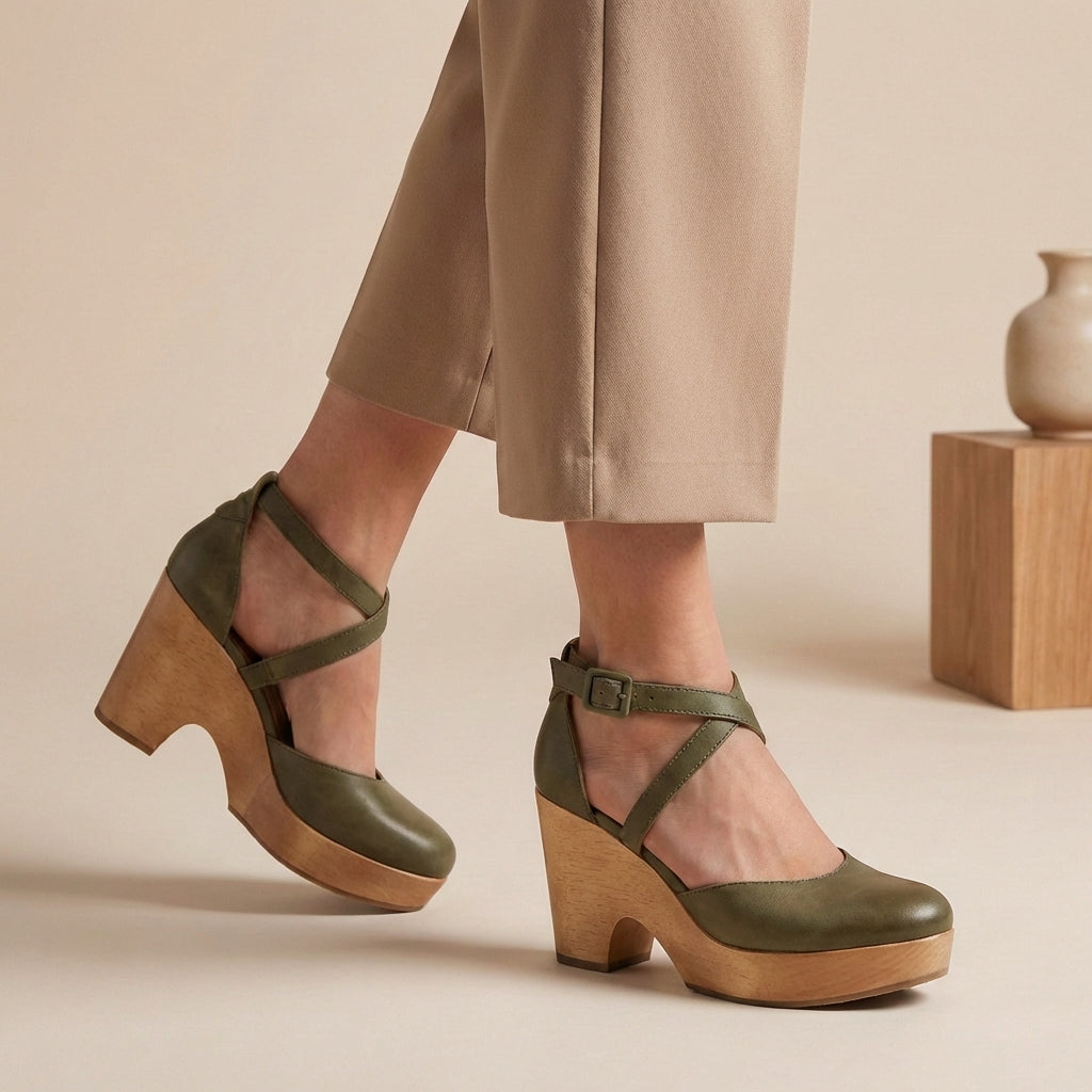Women's Platform Mary Jane Heels with Ankle Strap