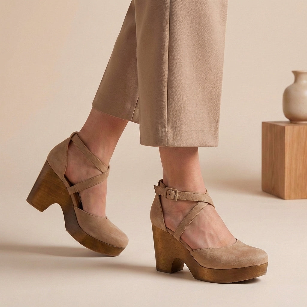Women's Platform Mary Jane Heels with Ankle Strap
