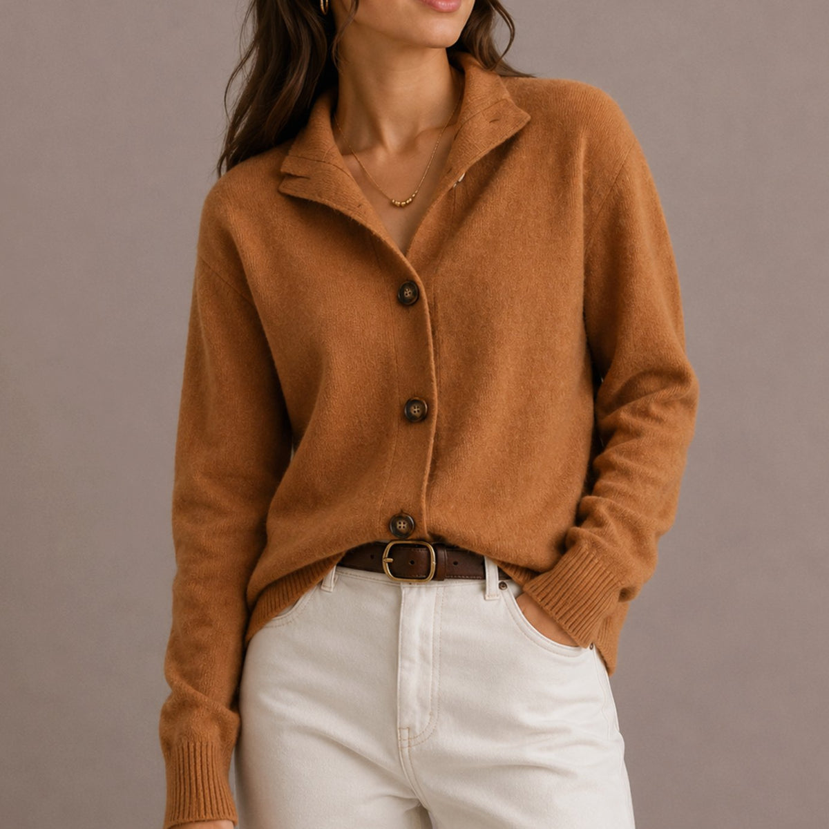 Isabella | Women's Collared Knit Button-Up Relaxed Cardigan
