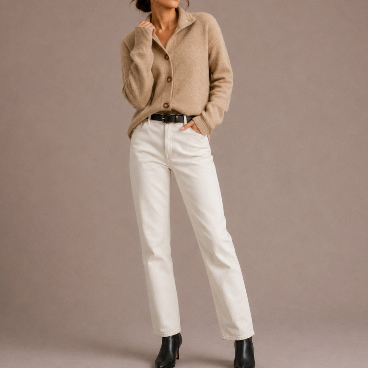 Isabella | Women's Collared Knit Button-Up Relaxed Cardigan