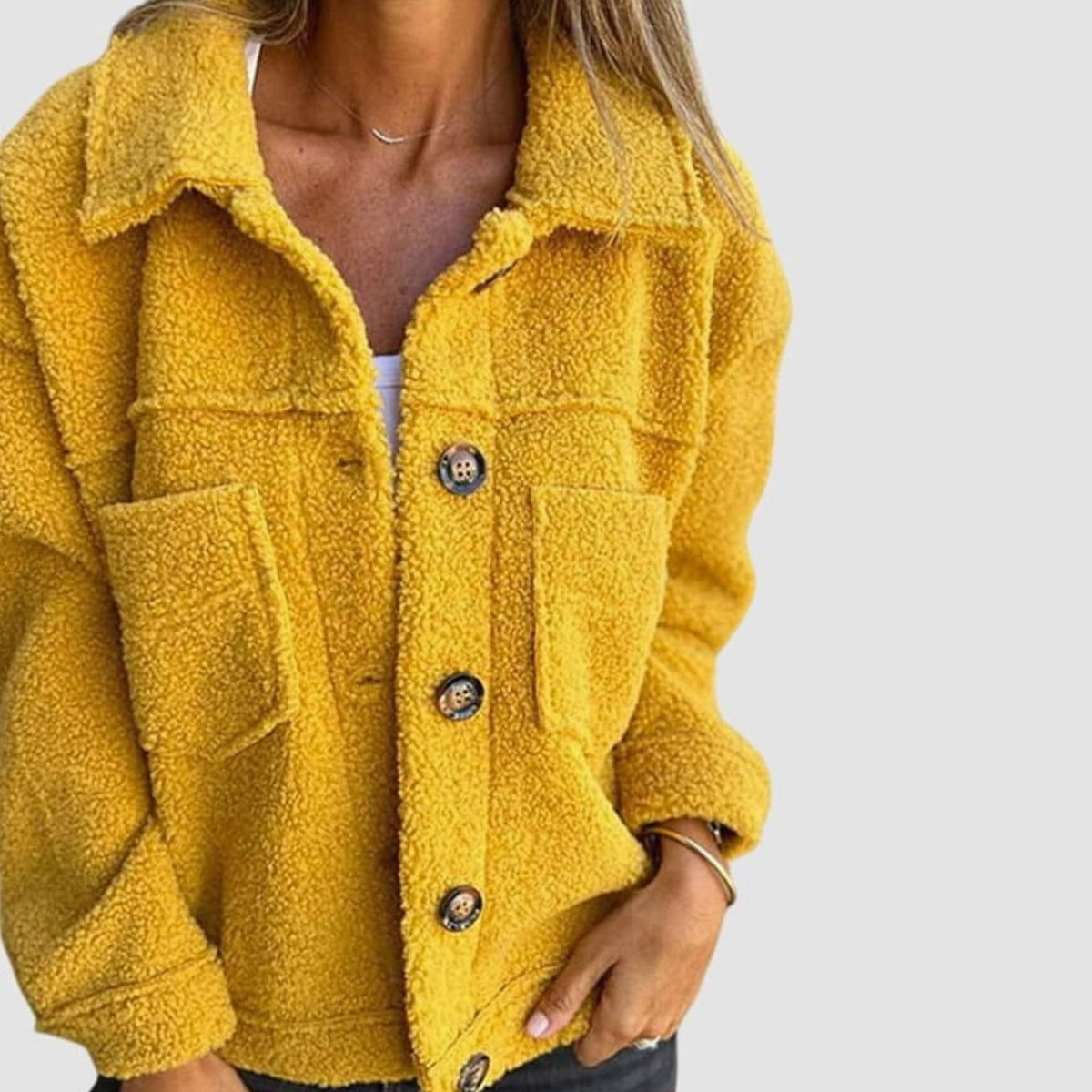 Evelyn | Women's Cozy Sherpa Button-Front Collared Jacket