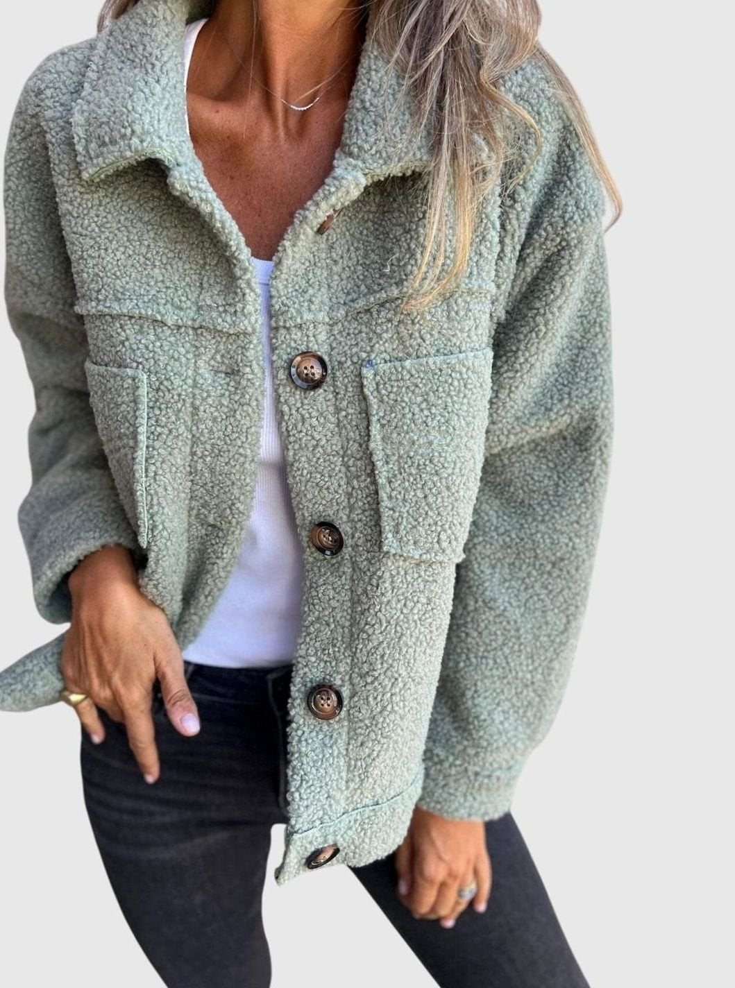 Evelyn | Women's Cozy Sherpa Button-Front Collared Jacket