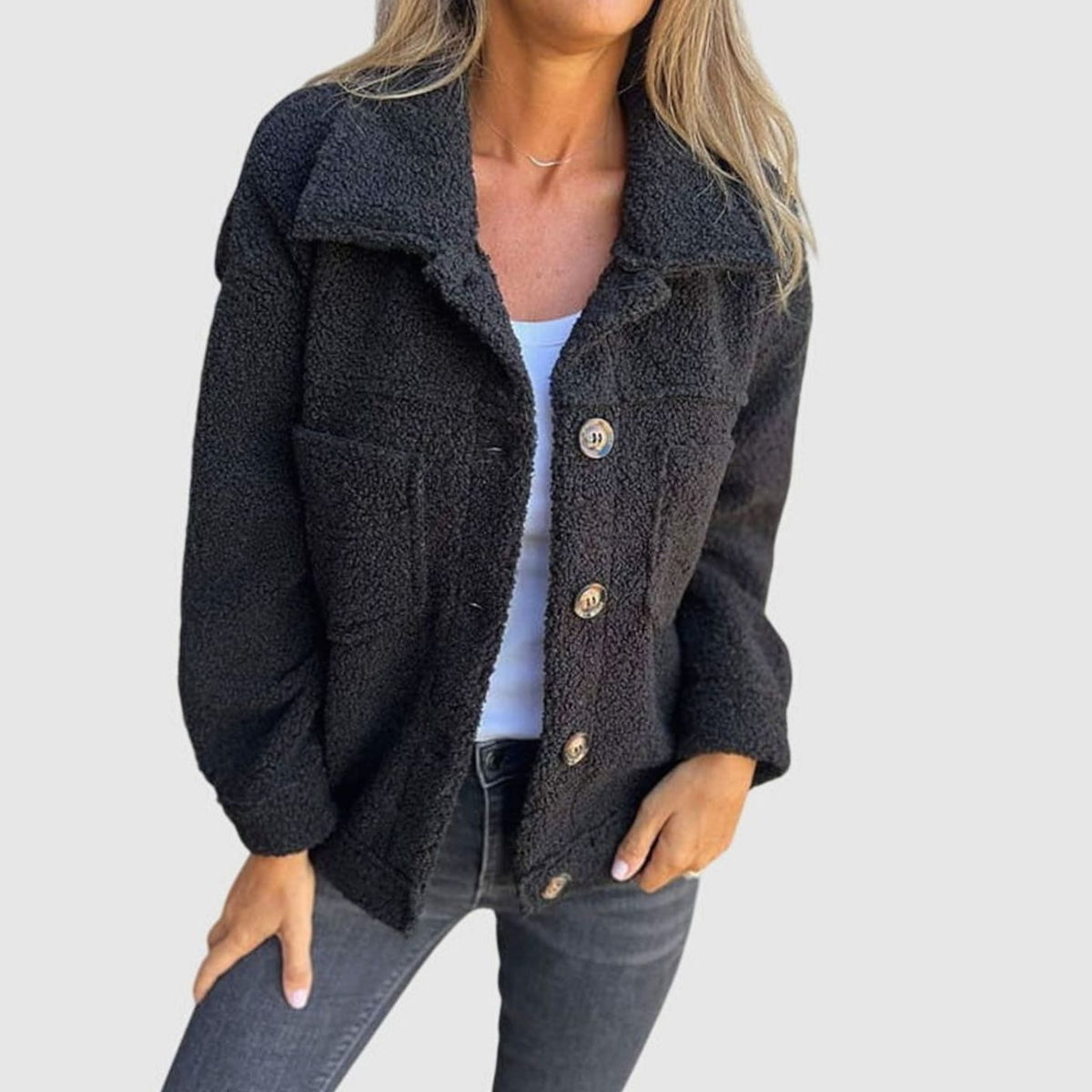 Evelyn | Women's Cozy Sherpa Button-Front Collared Jacket