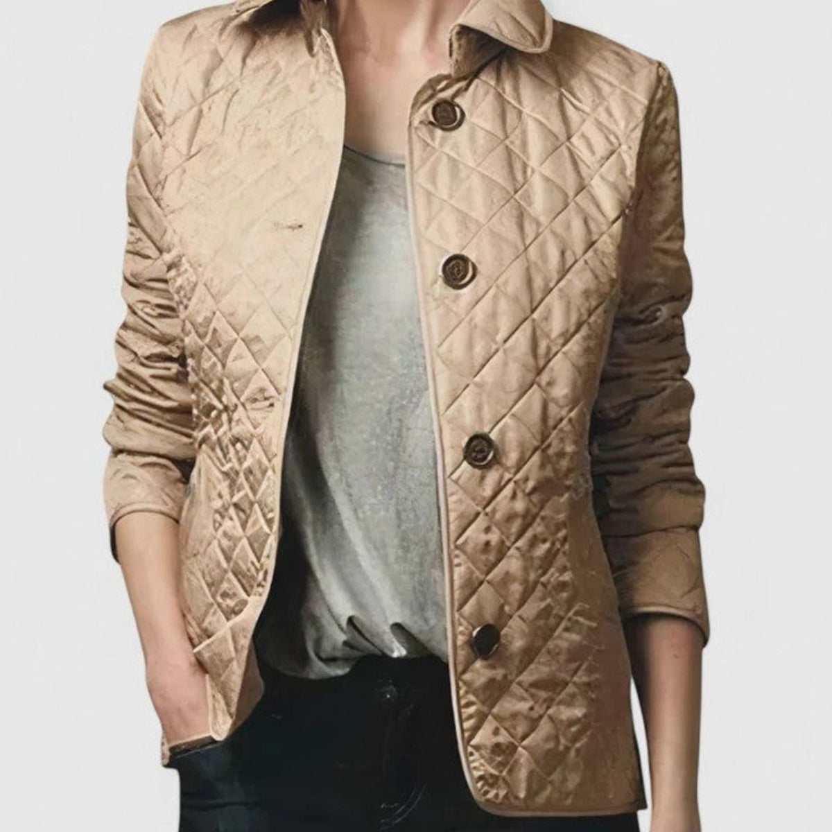 Mia | Women's Diamond-Quilted Button-Front Elegant Jacket