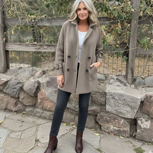 Eleanor | Women's Double-Breasted Knit-Sleeve Winter Coat
