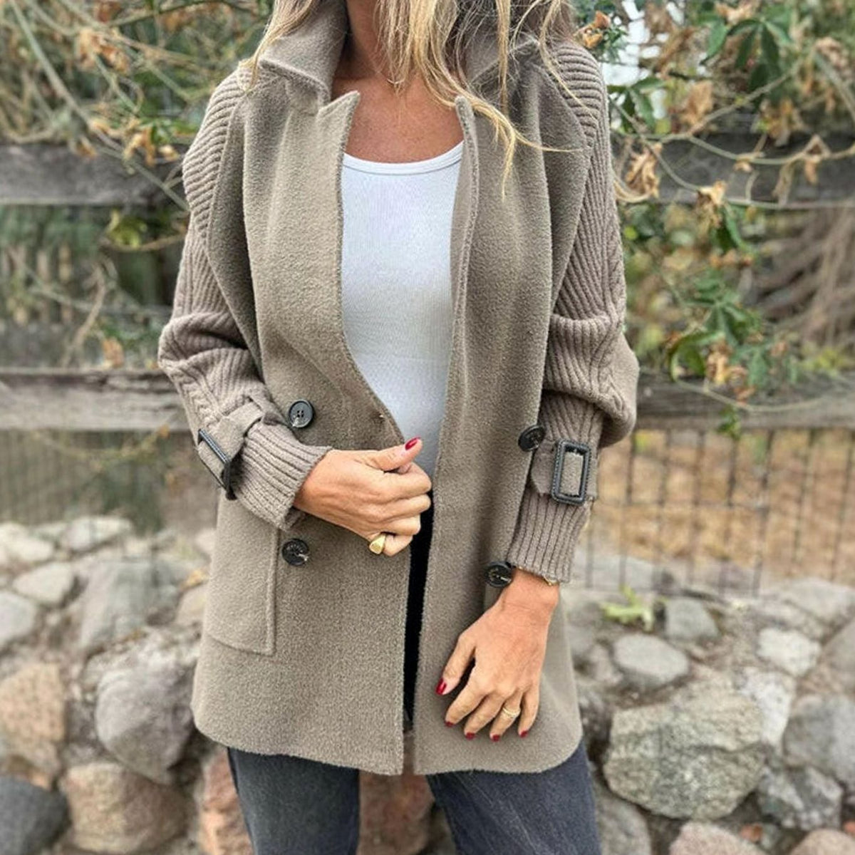 Eleanor | Women's Double-Breasted Knit-Sleeve Winter Coat