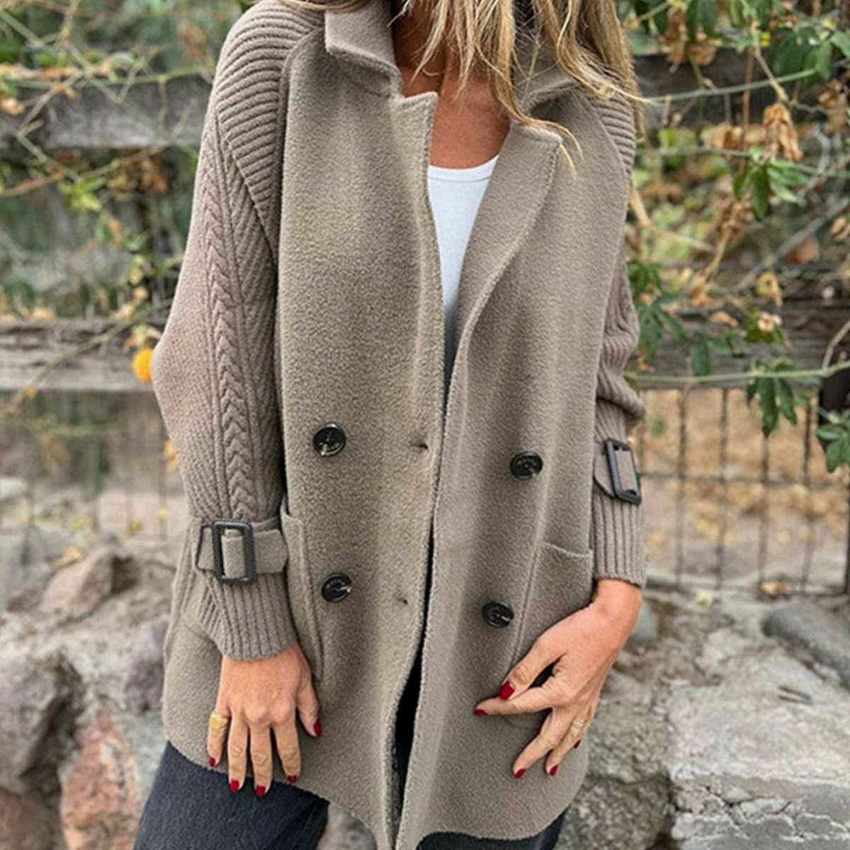 Eleanor | Women's Double-Breasted Knit-Sleeve Winter Coat