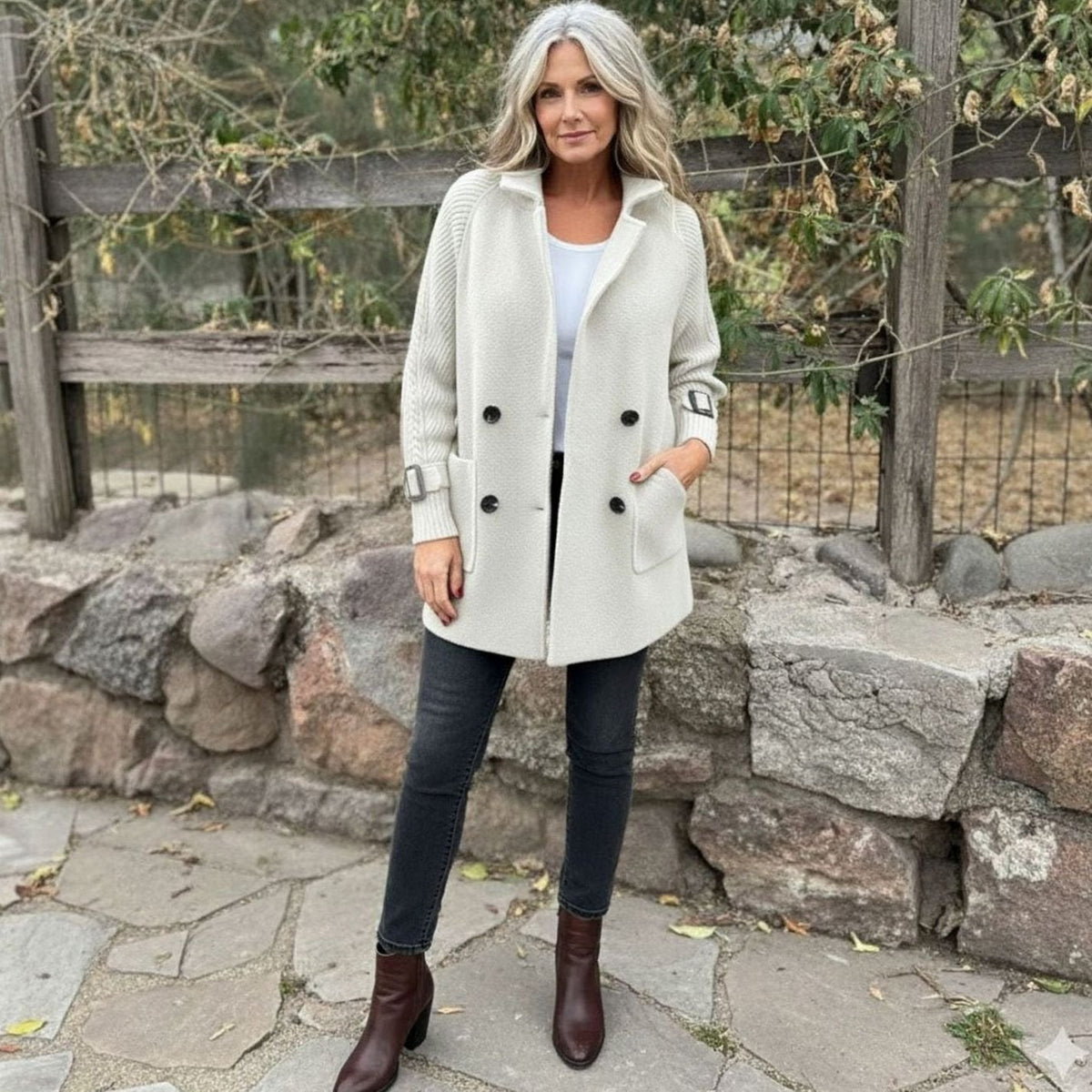 Eleanor | Women's Double-Breasted Knit-Sleeve Winter Coat