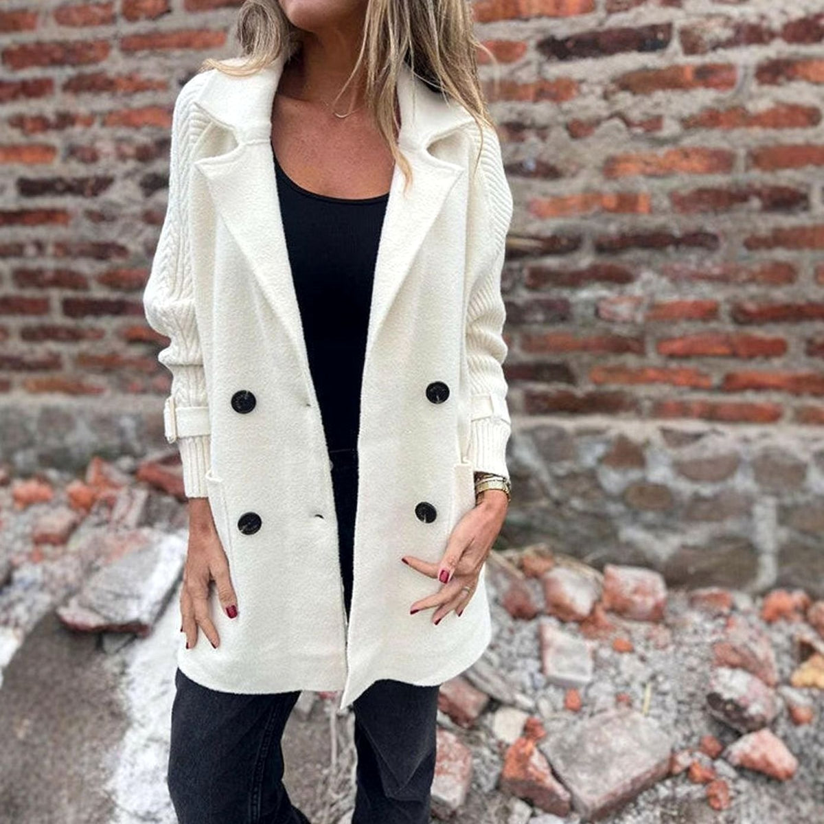 Eleanor | Women's Double-Breasted Knit-Sleeve Winter Coat
