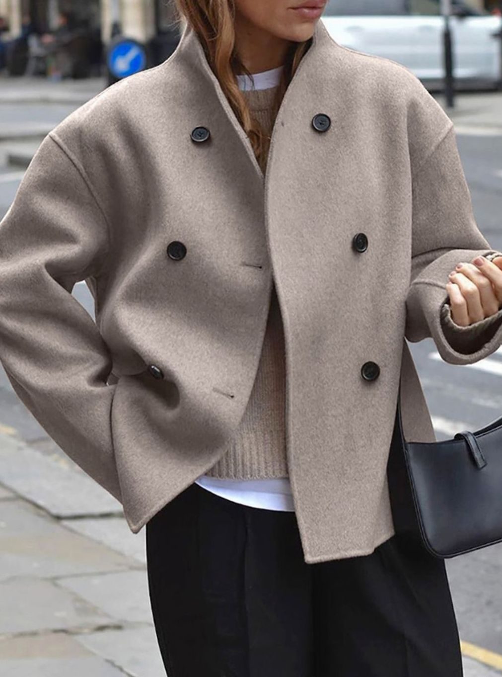 Sophia | Women's Double-Breasted Stand-Collar Wool Pea Coat