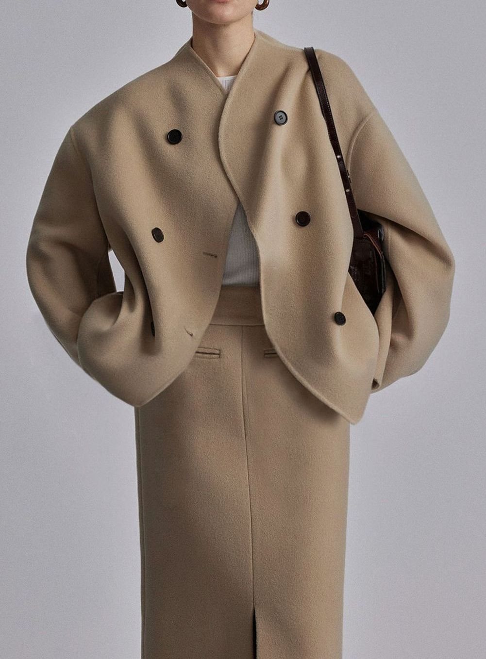 Sophia | Women's Double-Breasted Stand-Collar Wool Pea Coat
