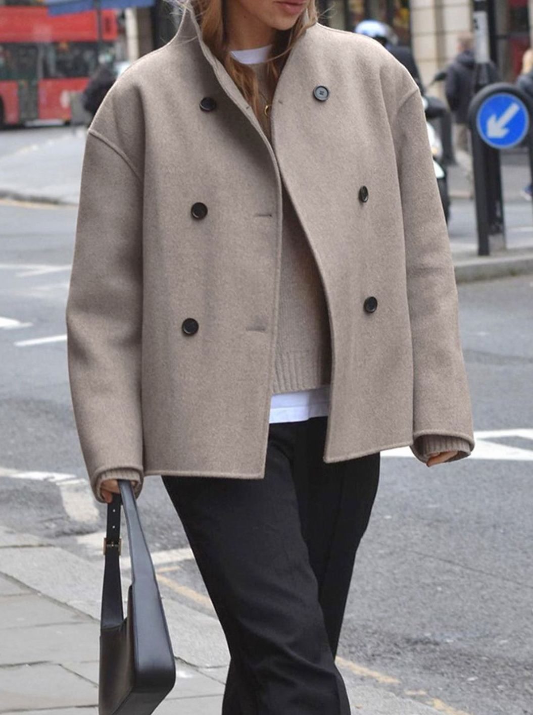 Sophia | Women's Double-Breasted Stand-Collar Wool Pea Coat